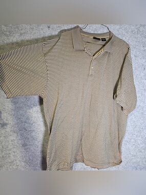 Bugle Boy Beige & Black Thin-Striped Polo Shirt Size XL